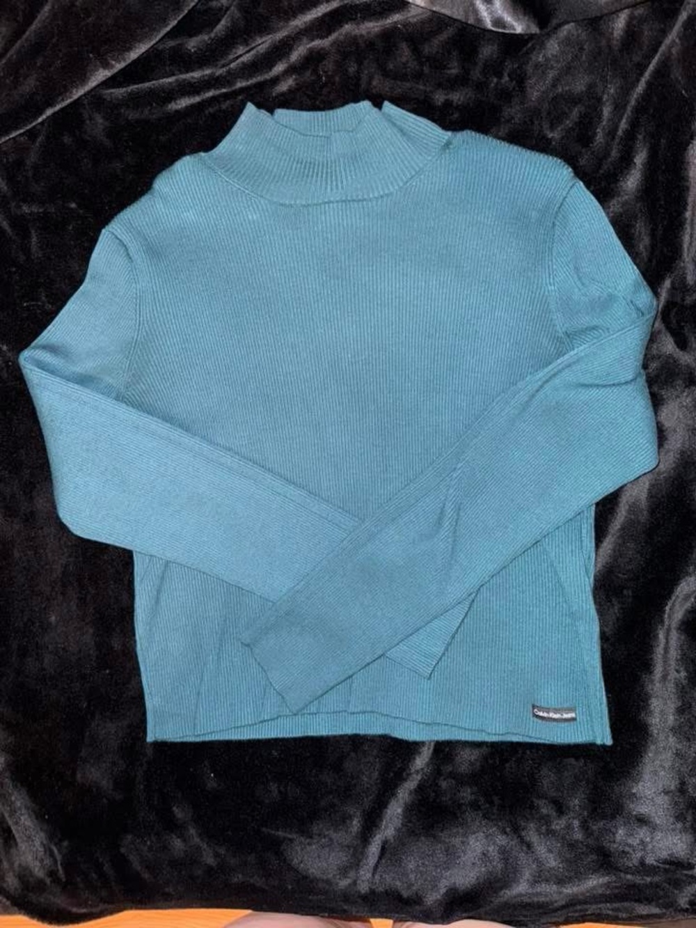 Calvin Klein Teal Ribbed Mock Neck Sweater - Women